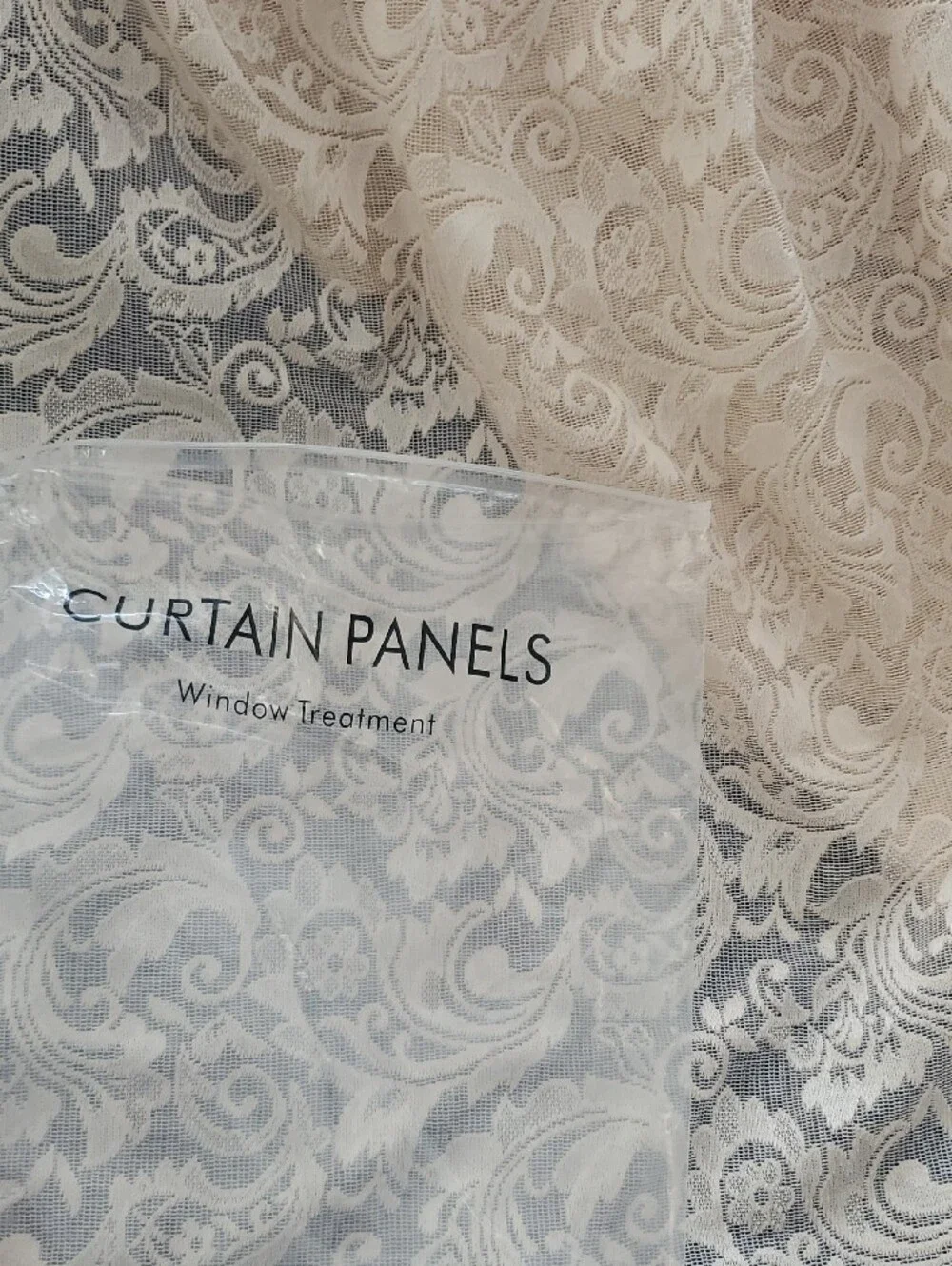GOGO Beige Lace Sheer Curtain Panel Set
